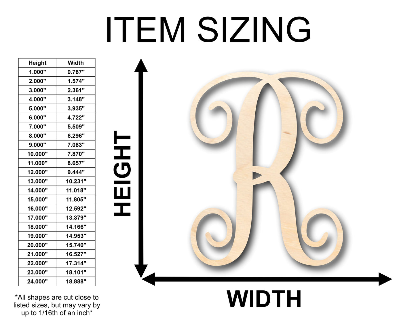 Unfinished Wood Monogram R Shape - Craft - up to 46" DIY