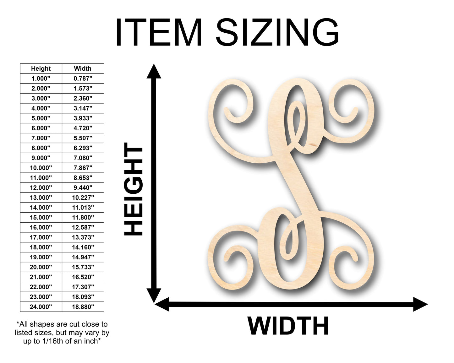 Unfinished Wood Monogram S Shape - Craft - up to 46" DIY