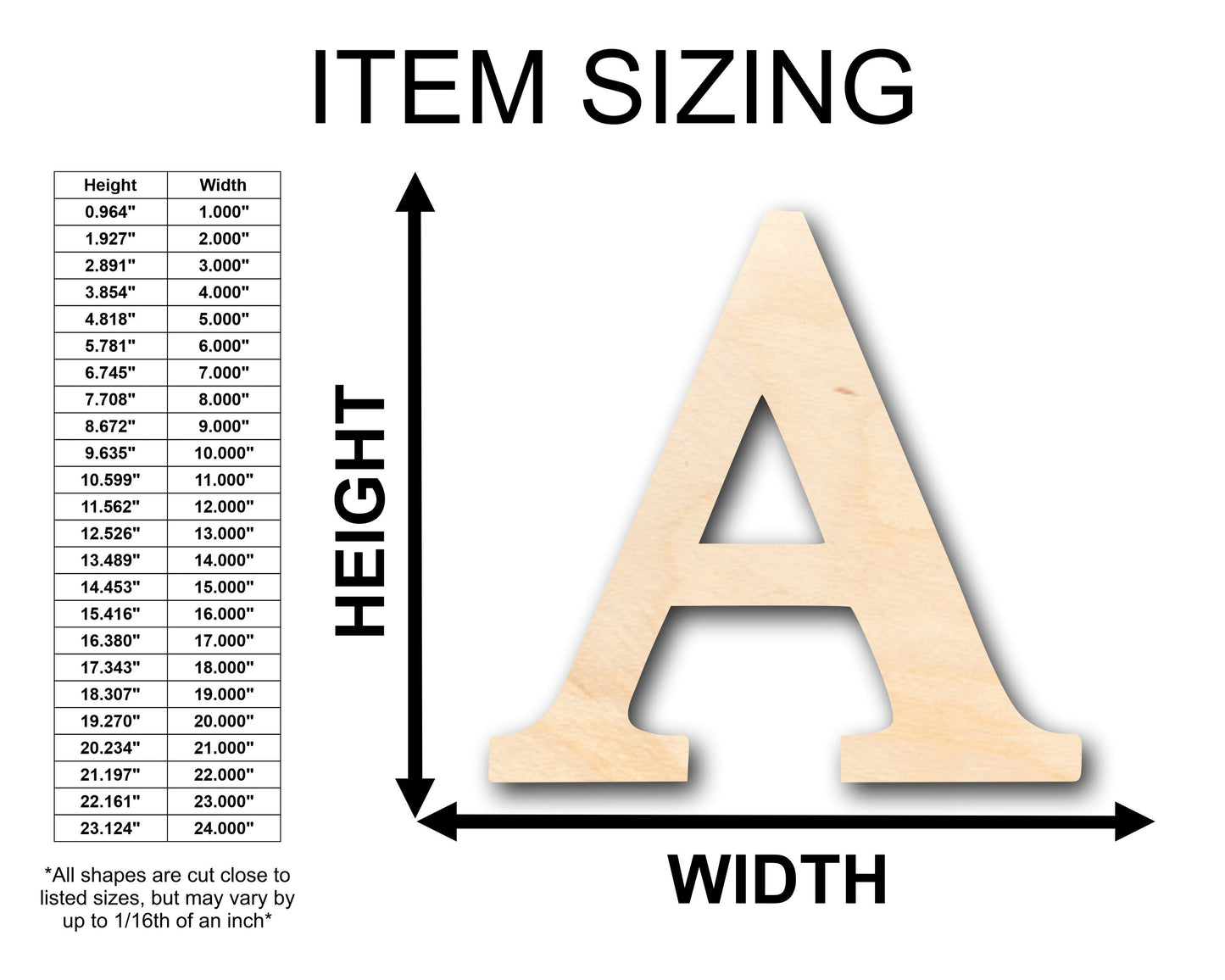 Unfinished Wood Bold Alpha Shape - Craft - up to 46" DIY