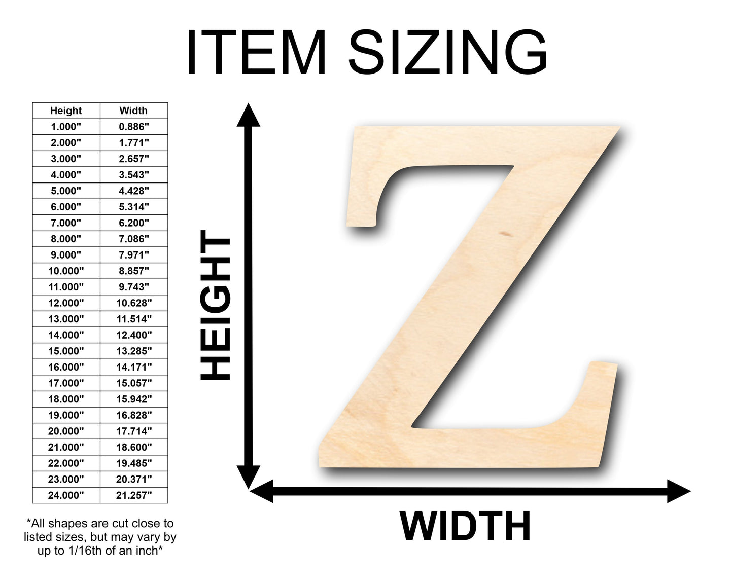 Unfinished Wood Bold Zeta Shape - Craft - up to 46" DIY
