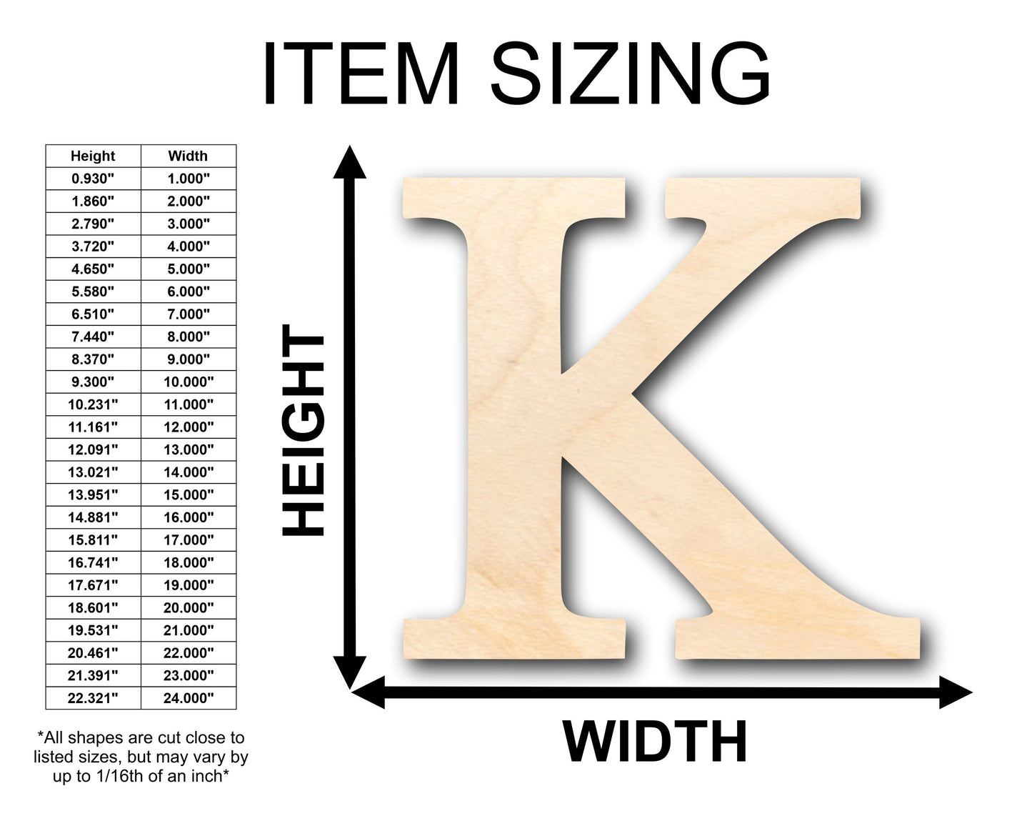 Unfinished Wood Bold Kappa Shape - Craft - up to 46" DIY