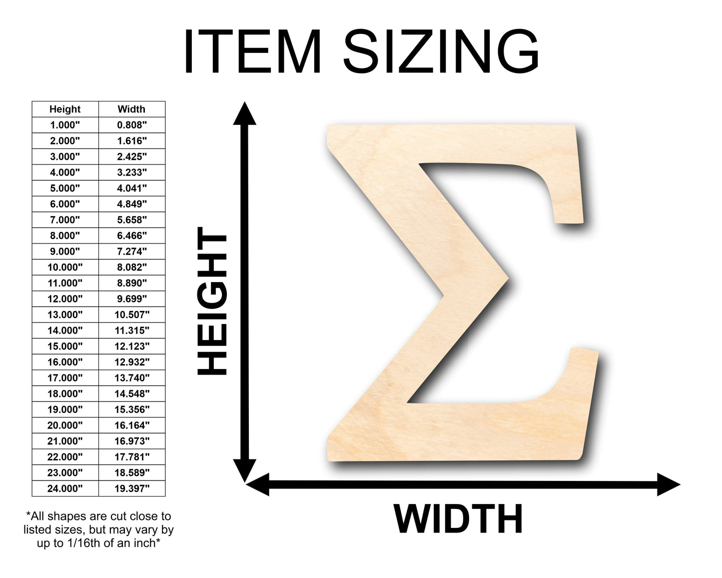 Unfinished Wood Bold Sigma Shape - Craft - up to 46" DIY