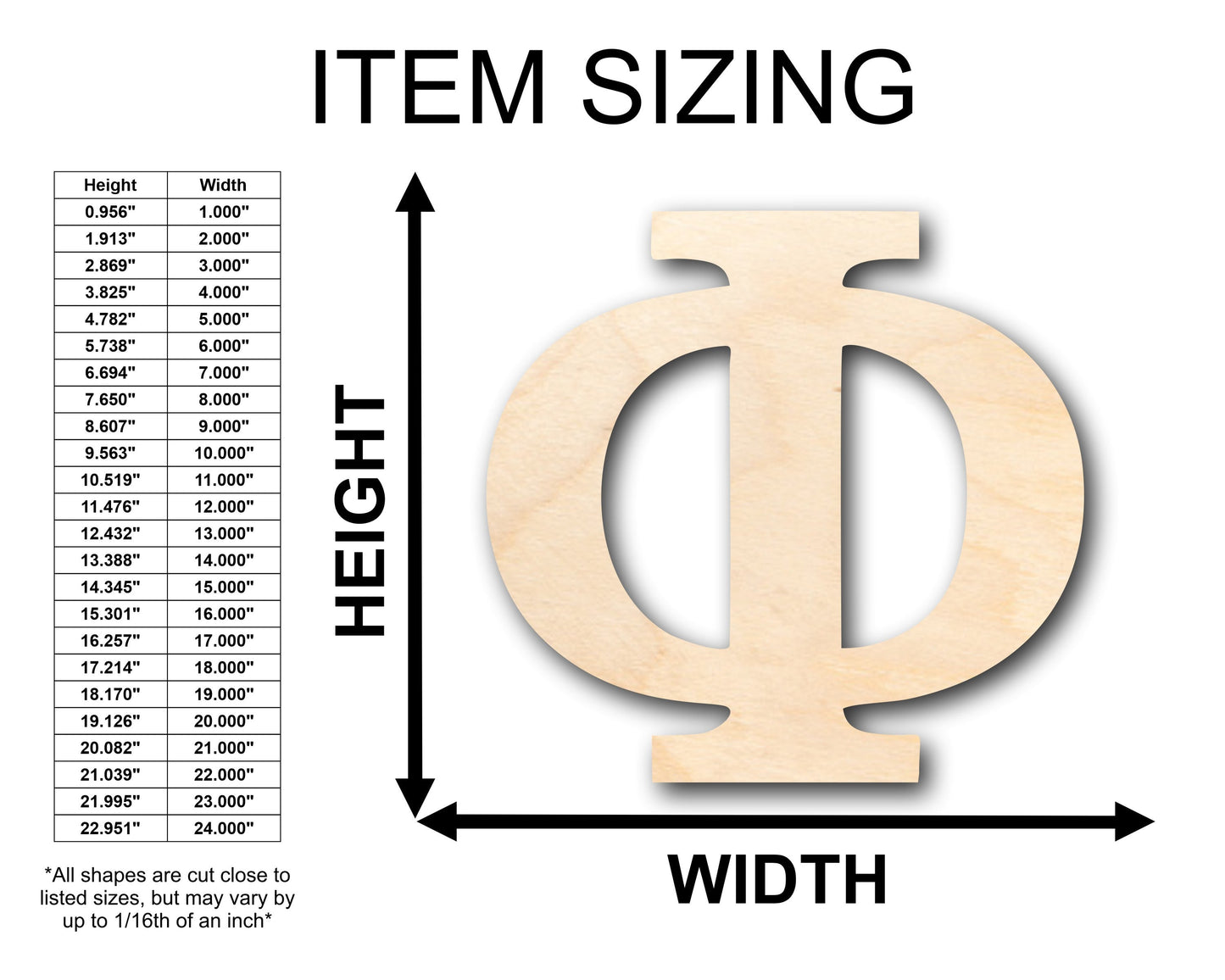 Unfinished Wood Bold Phi Shape - Craft - up to 46" DIY