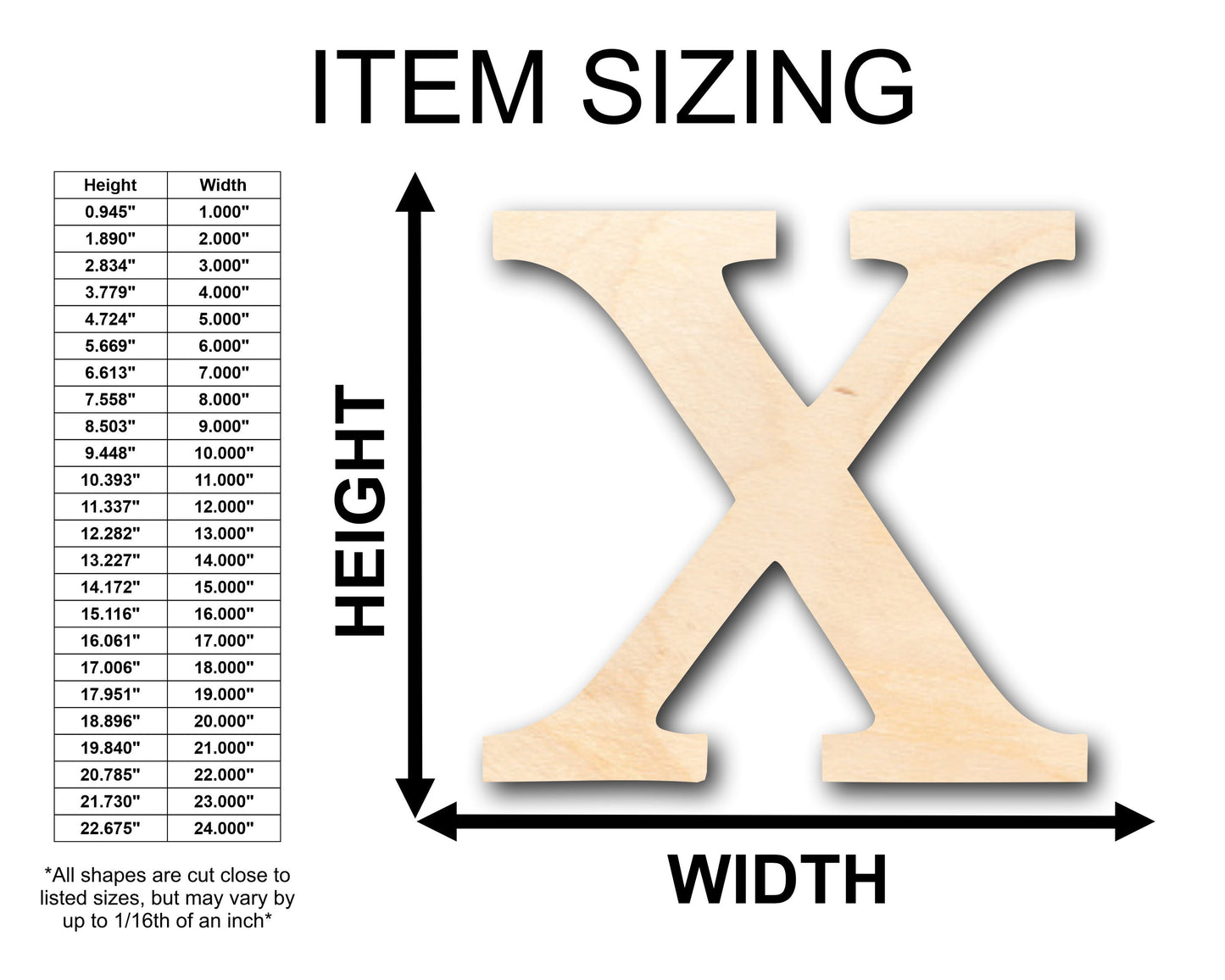 Unfinished Wood Bold Chi Shape - Craft - up to 46" DIY