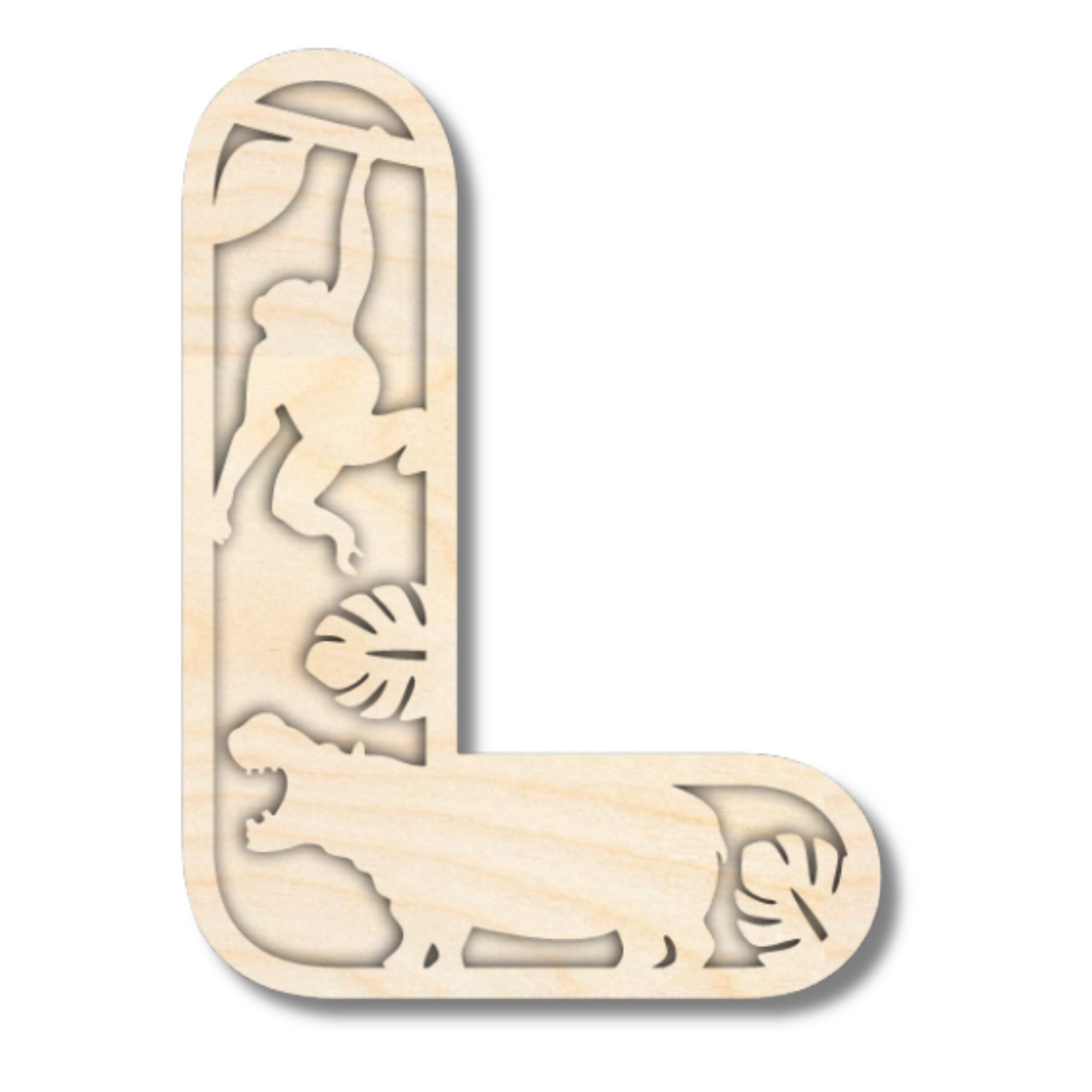 Unfinished Wood Layered Themed Letters | Jungle Animals | A-Z | 2 Piece | up to 24"