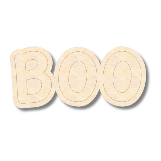 Unfinished Wood Etched BOO Shape | Paint By Line Crafts | up to 30" DIY