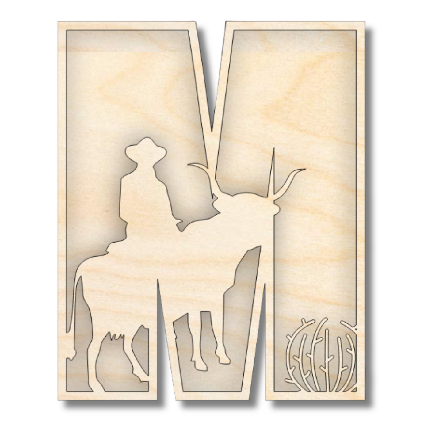 Unfinished Wood Layered Themed Letters | Rodeo | A-Z | 2 Piece | up to 24"