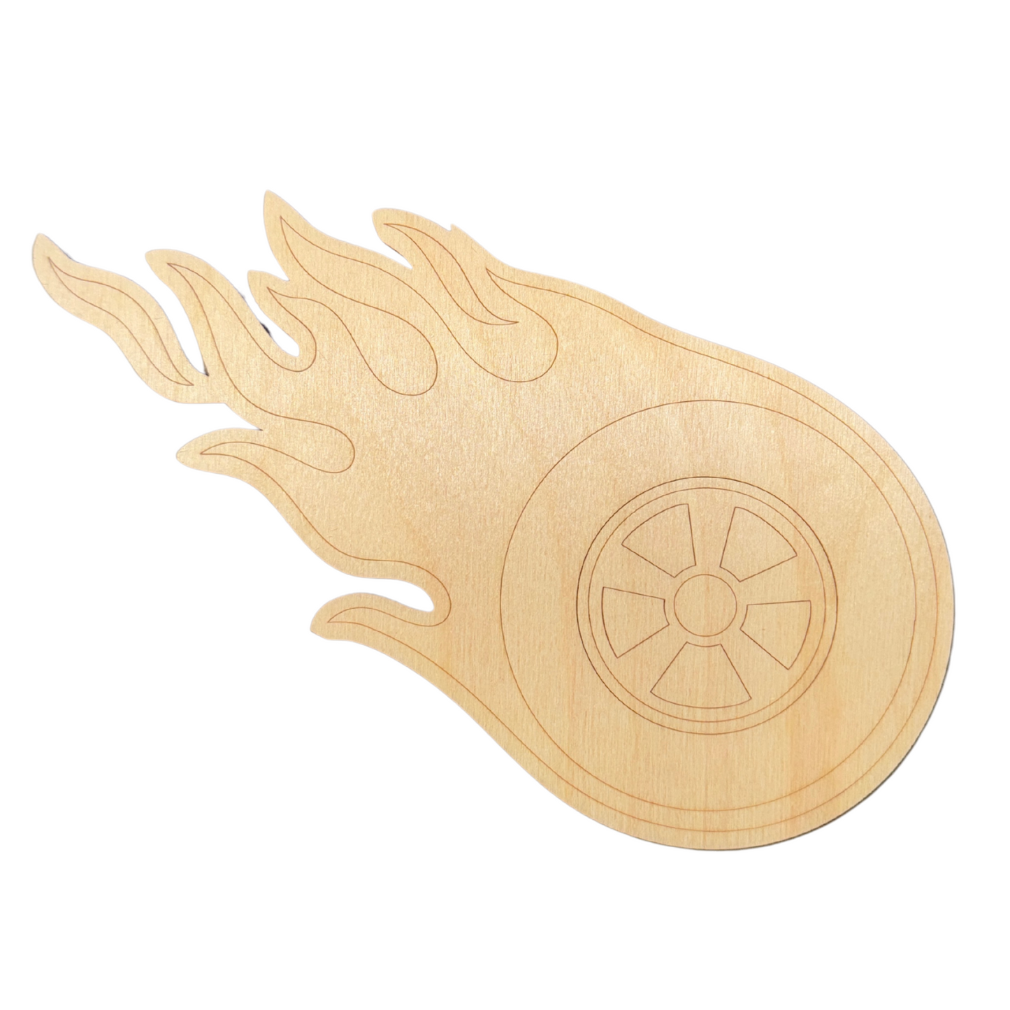 Unfinished Wood Etched Tire Flame Shape | Paint By Line Crafts | up to 30" DIY