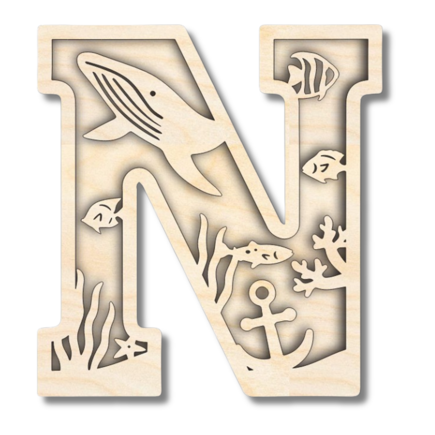 Unfinished Wood Layered Themed Letters | Ocean | A-Z | 2 Piece | up to 24"