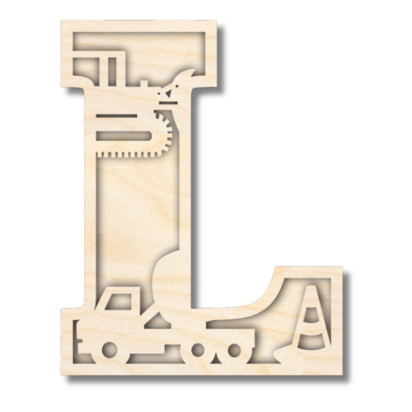 Unfinished Wood Layered Themed Letters | Construction | A-Z | 2 Piece | up to 24"