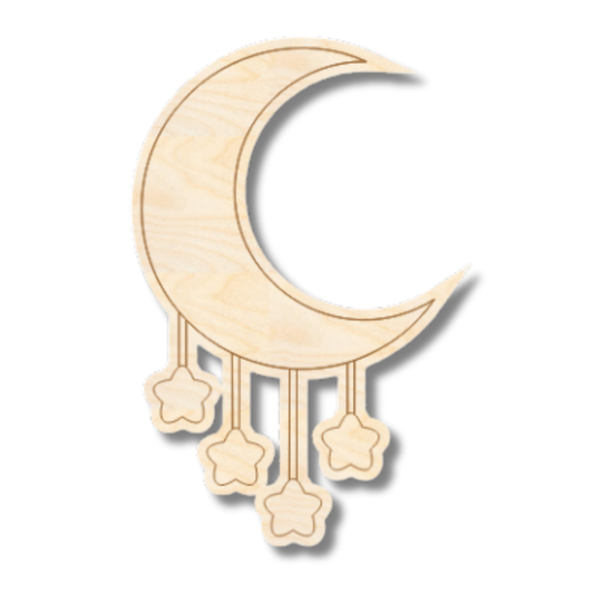 Unfinished Wood Etched Moon Mobile Shape | Paint By Line Crafts | up to 30" DIY