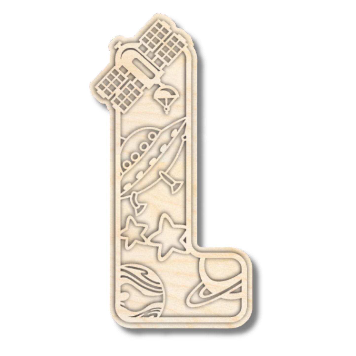 Unfinished Wood Layered Themed Letters | Space | A-Z | 2 Piece | up to 24"