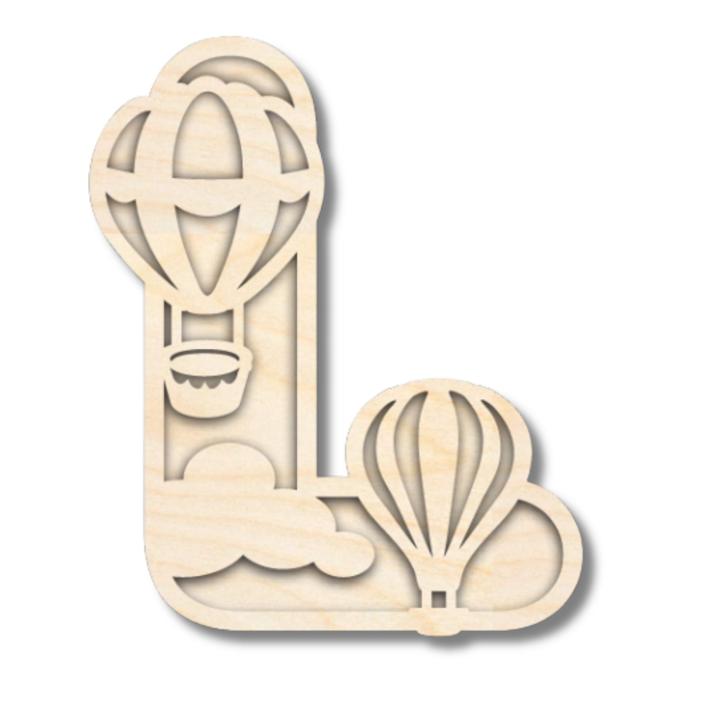 Unfinished Wood Layered Themed Letters | Clouds & Hot Air Balloons | A-Z | 2 Piece | up to 24"