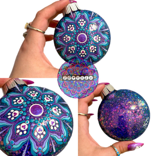3” Paw Print Mandala Glitter Ornament