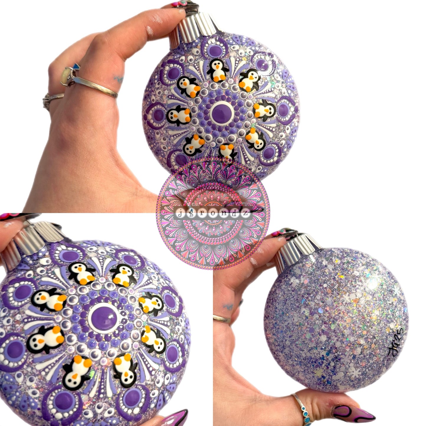 3” Penguin Mandala Glitter Ornament