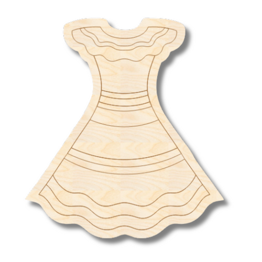 Unfinished Wood Etched Dress Shape | Paint By Line Crafts | up to 30" DIY