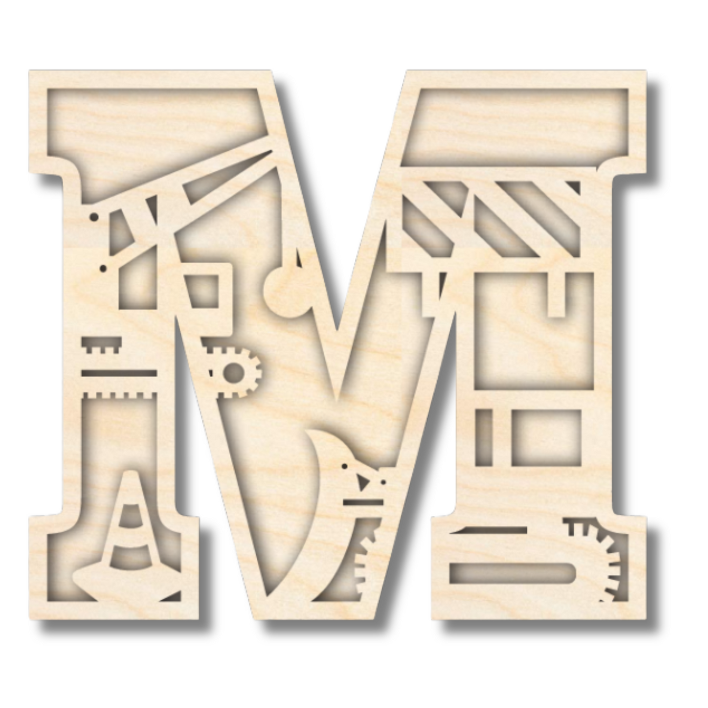 Unfinished Wood Layered Themed Letters | Construction | A-Z | 2 Piece | up to 24"