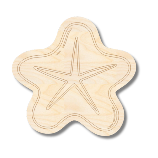 Unfinished Wood Etched Star Fish Shape | Paint By Line Crafts | up to 30" DIY