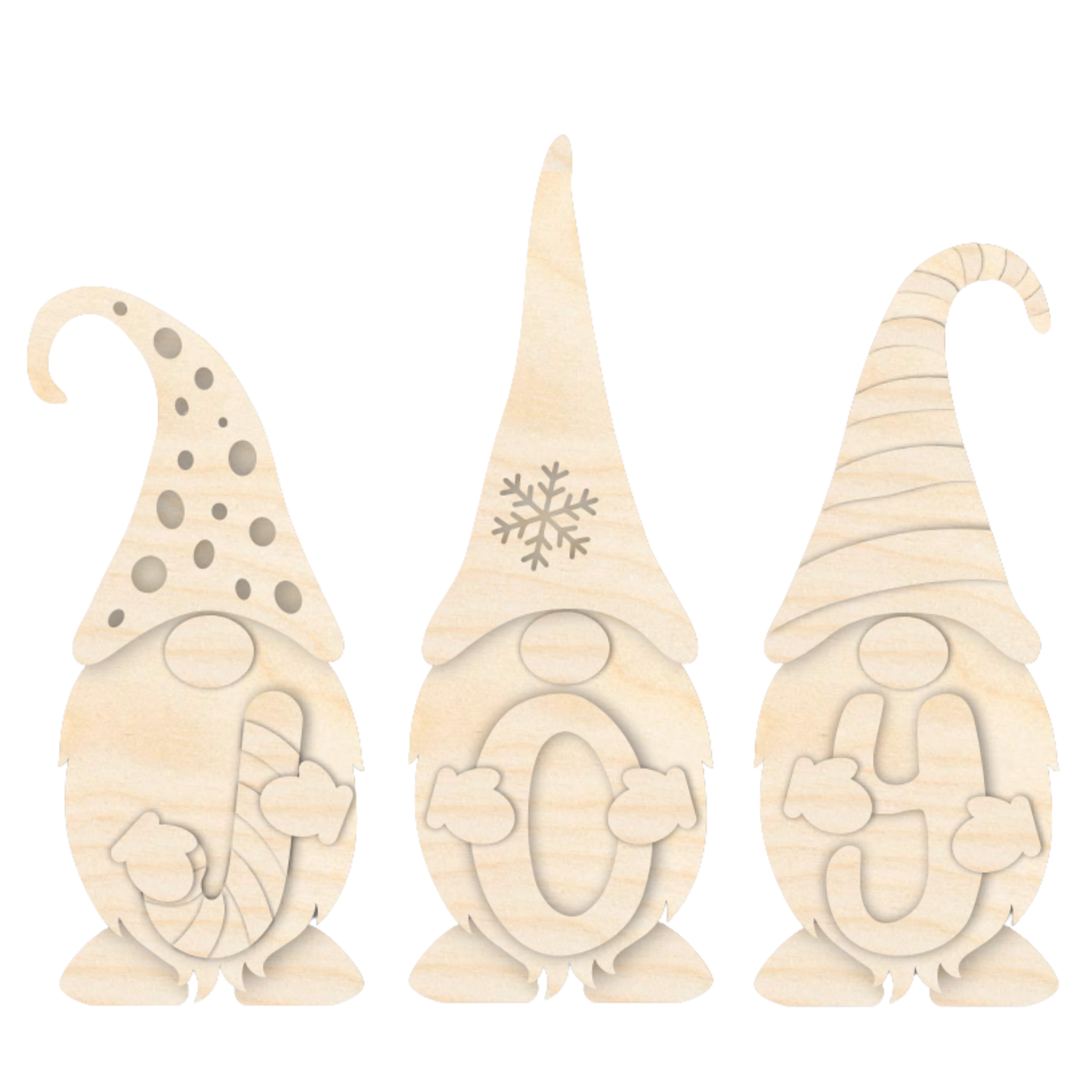 Unfinished Wood Layered and Etched Gnome Shelf Sitters | Set of 3 | 1/4" Wood | Wood Craft DIY