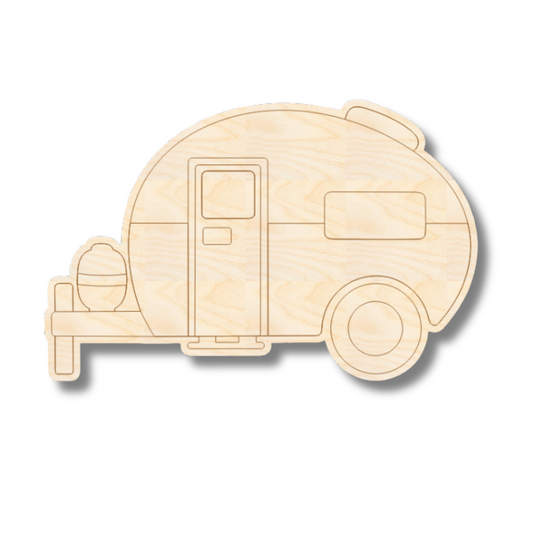 Unfinished Wood Etched Camper Shape | Paint By Line Crafts | up to 30" DIY