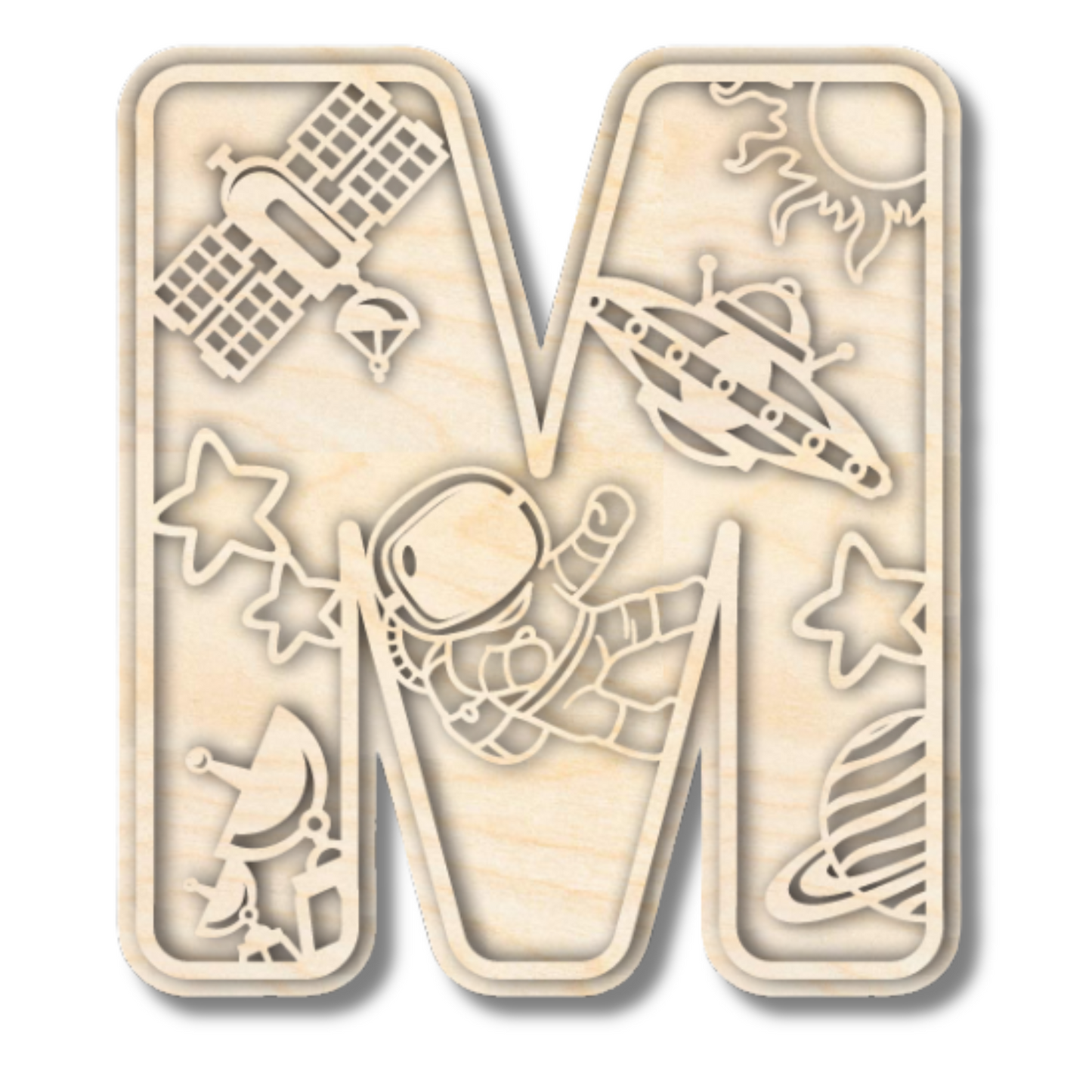 Unfinished Wood Layered Themed Letters | Space | A-Z | 2 Piece | up to 24"