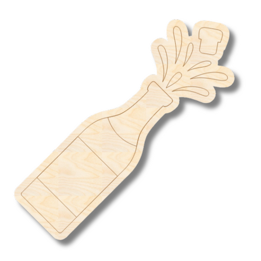 Unfinished Wood Etched Popping Champagne Bottle Shape | Paint By Line Crafts | up to 30" DIY