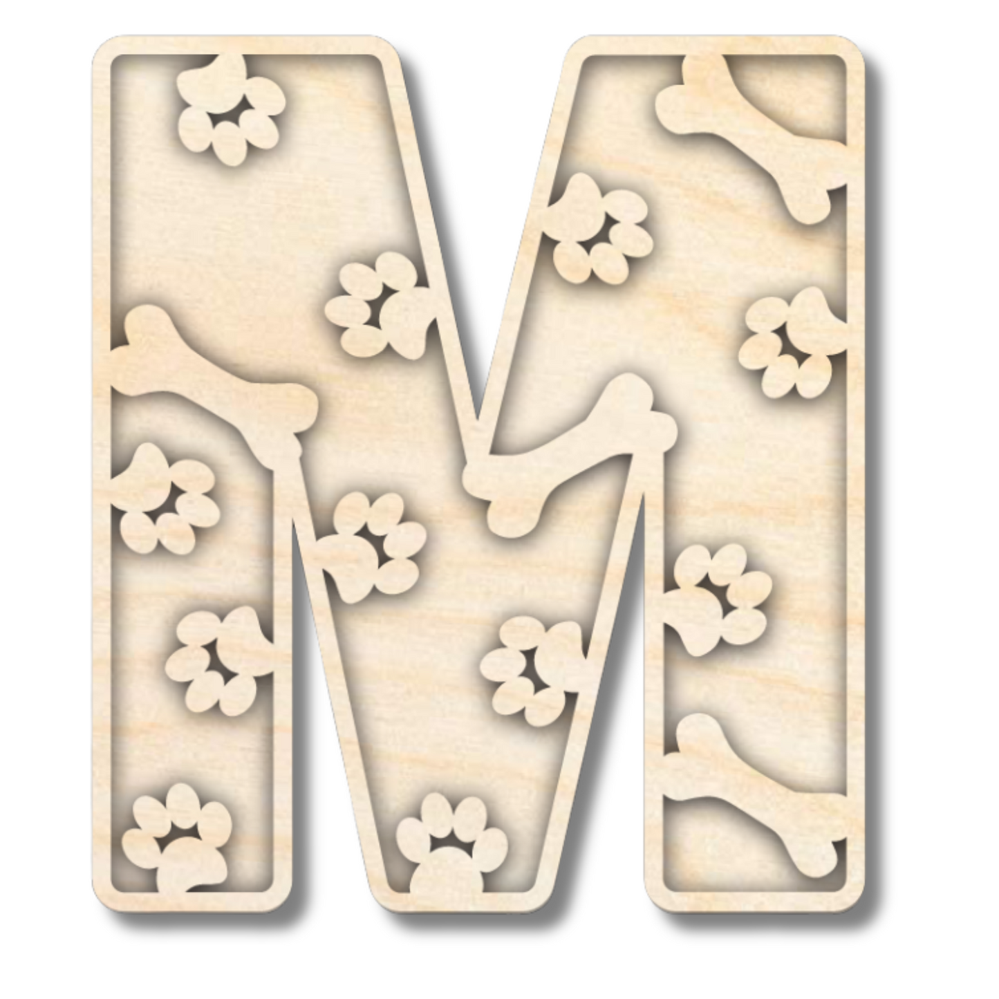 Unfinished Wood Layered Themed Letters | Paw Print | A-Z | 2 Piece | up to 24"