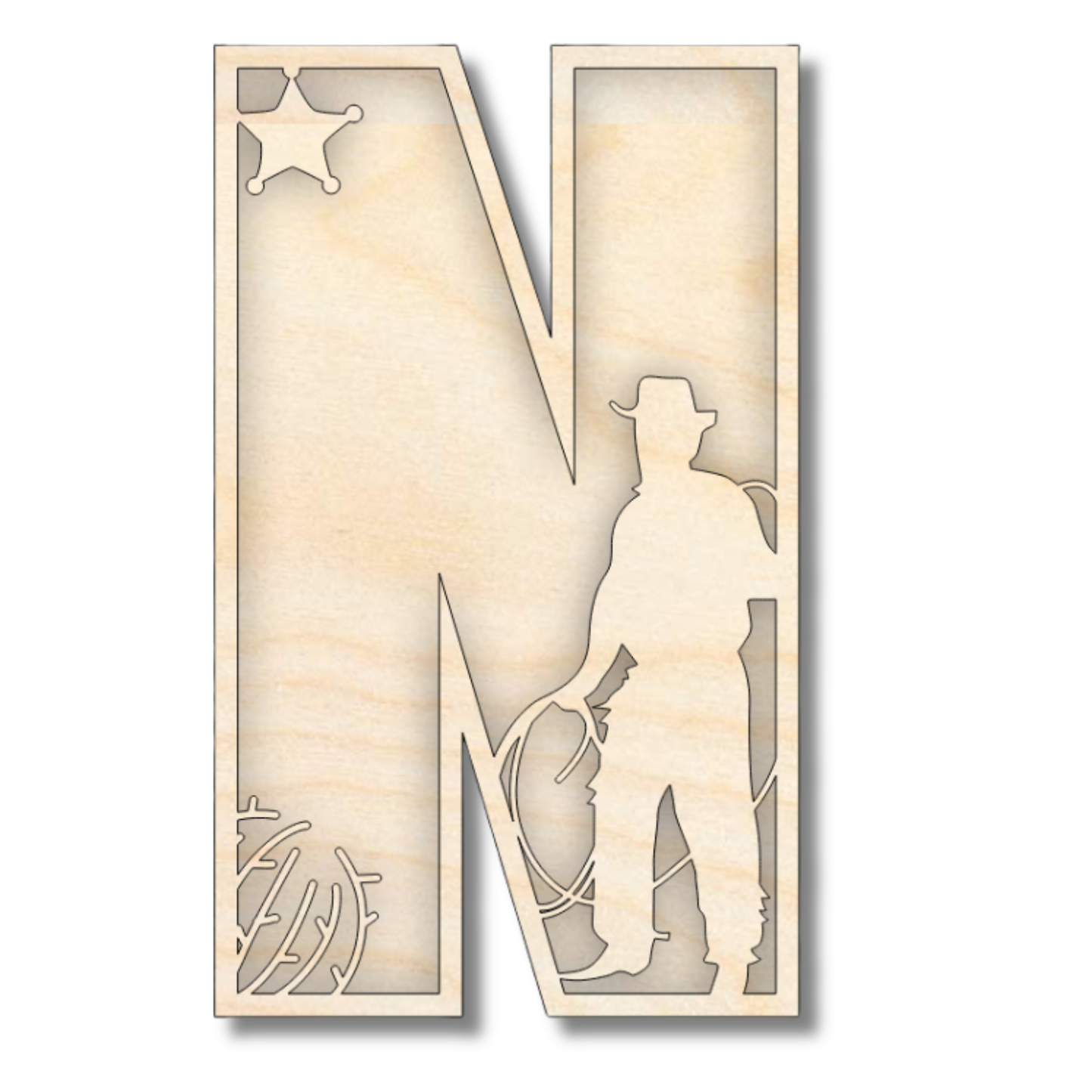 Unfinished Wood Layered Themed Letters | Rodeo | A-Z | 2 Piece | up to 24"