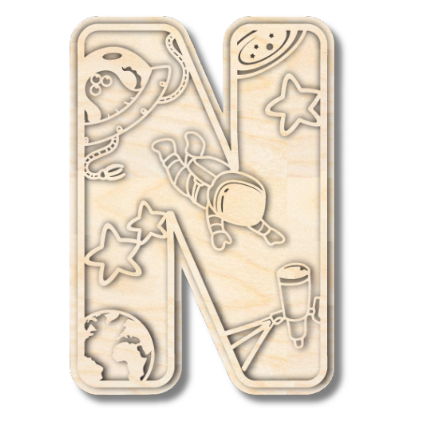 Unfinished Wood Layered Themed Letters | Space | A-Z | 2 Piece | up to 24"
