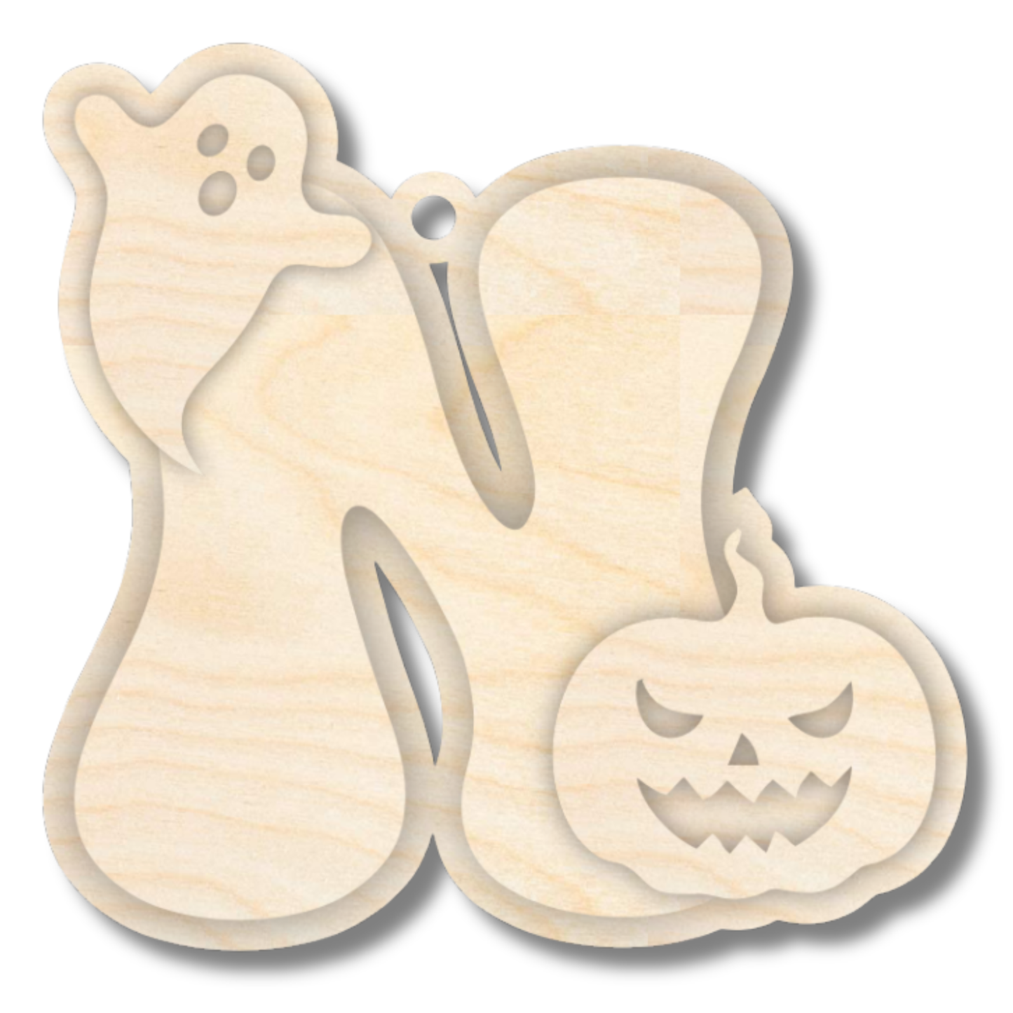 Unfinished Wood Layered Letter Halloween Ghost & Pumpkin Tags | A-Z | 4 Piece | 6" Tall | 1/8" Wood | Wood Craft DIY