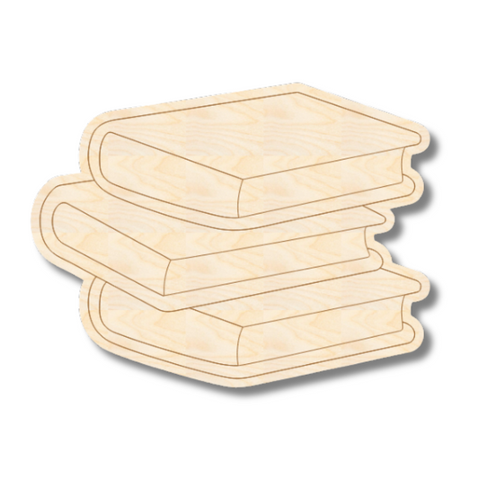 Unfinished Wood Etched Stack of Books Shape | Paint By Line Crafts | up to 30" DIY