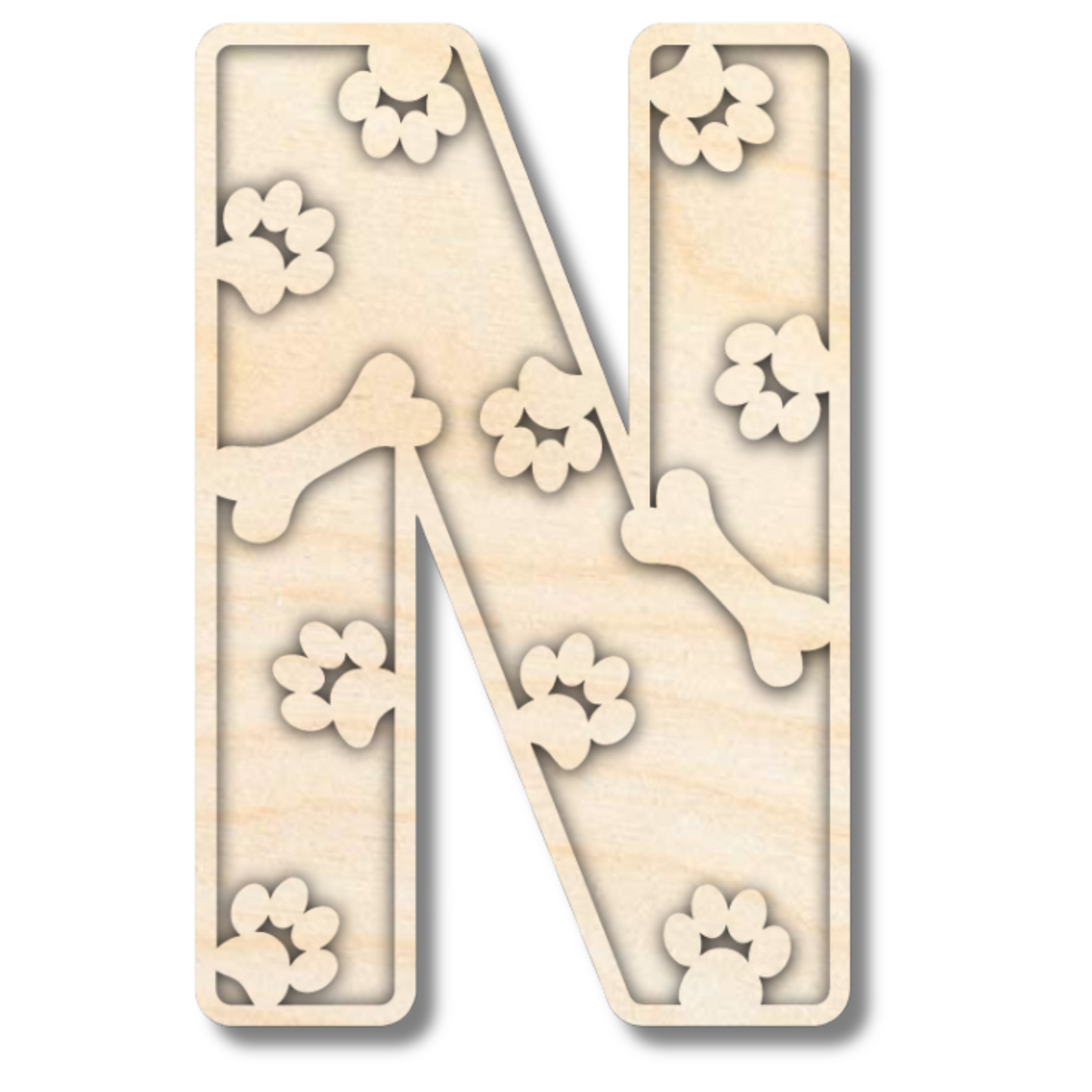 Unfinished Wood Layered Themed Letters | Paw Print | A-Z | 2 Piece | up to 24"