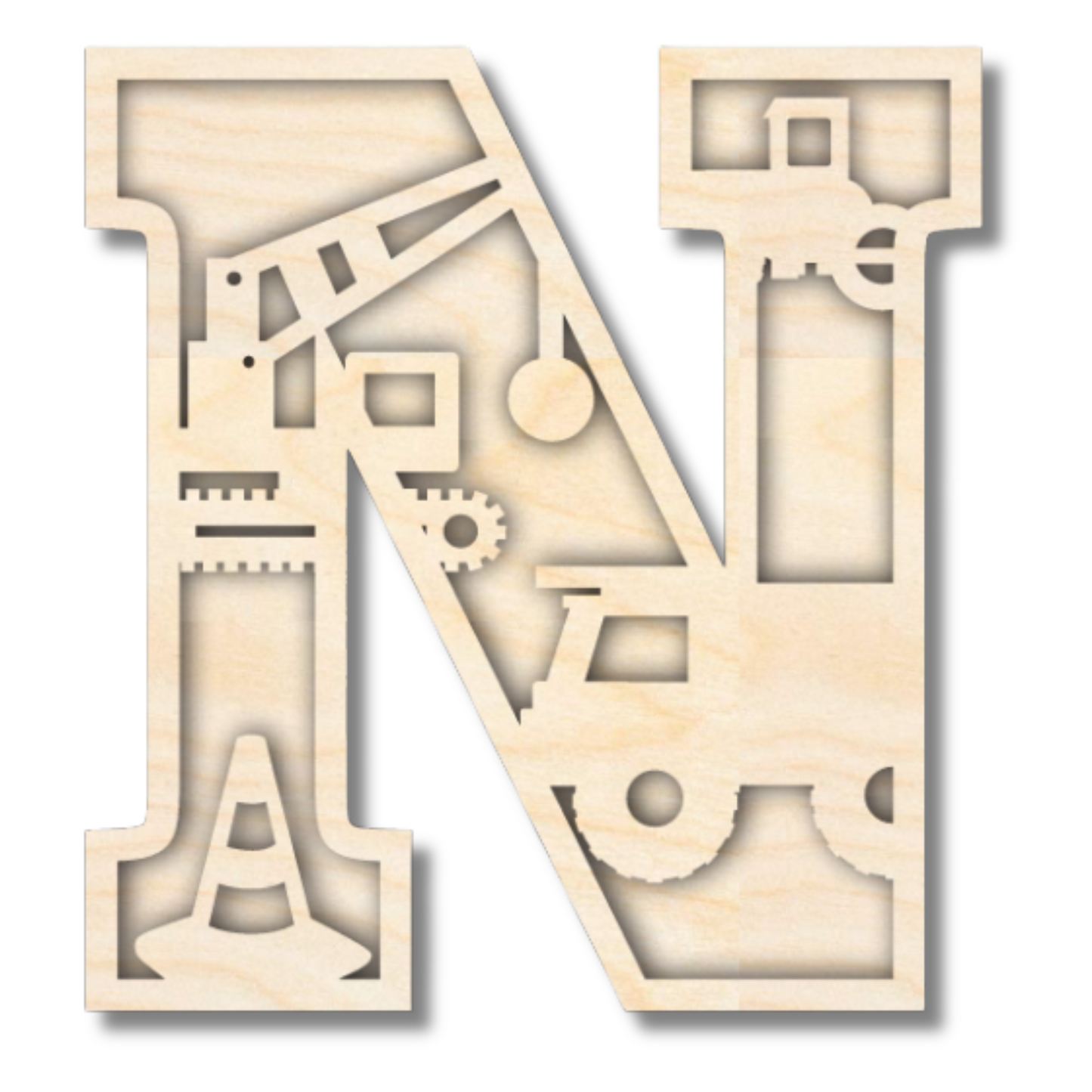 Unfinished Wood Layered Themed Letters | Construction | A-Z | 2 Piece | up to 24"