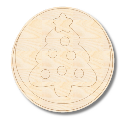 Unfinished Wood Etched Christmas Tree Cookie Shape | Paint By Line Crafts | up to 30" DIY