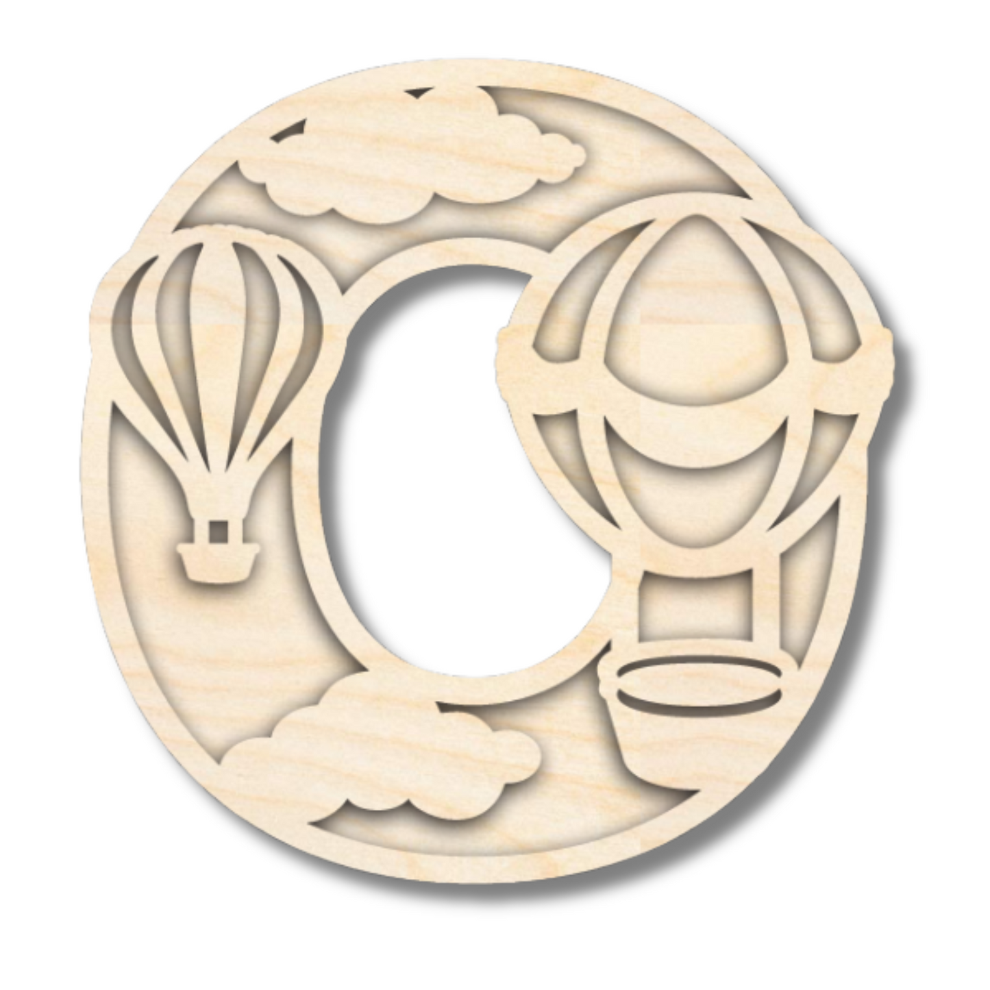 Unfinished Wood Layered Themed Letters | Clouds & Hot Air Balloons | A-Z | 2 Piece | up to 24"