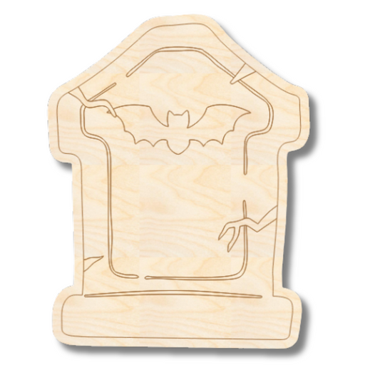 Unfinished Wood Etched Tombstone Shape | Paint By Line Crafts | up to 30" DIY