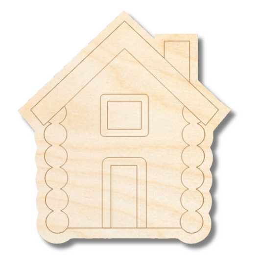 Unfinished Wood Etched Log Cabin Shape | Paint By Line Crafts | up to 30" DIY