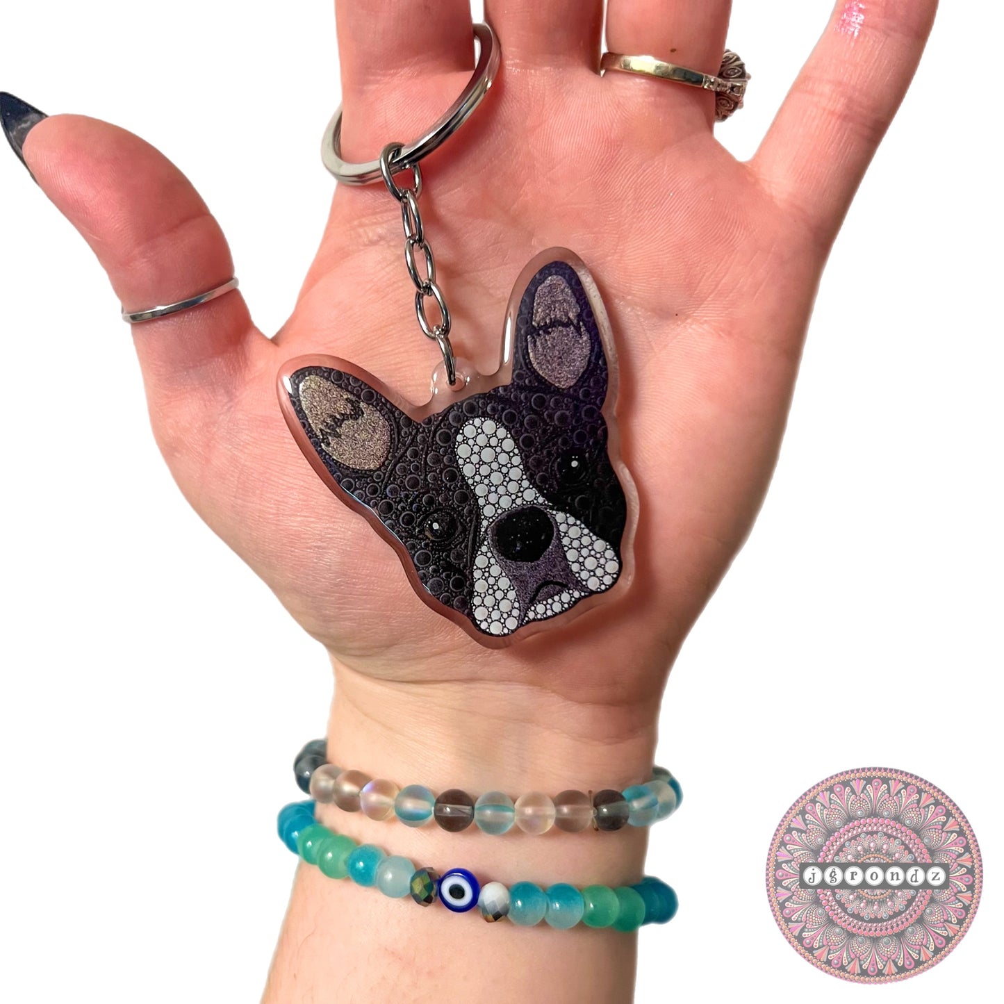 Double Sided Boston Terrier acrylic/epoxy printed keychain