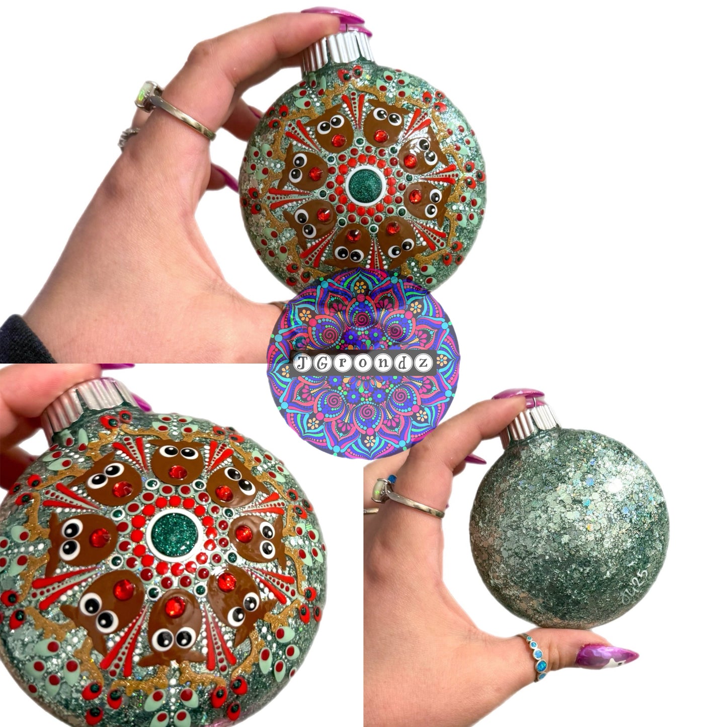 3” Rudolph Mandala Glitter Ornament