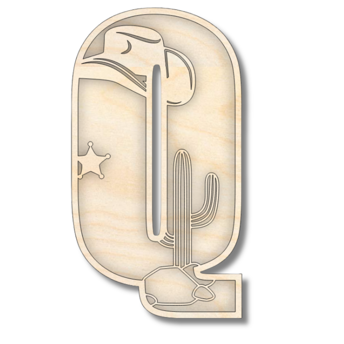 Unfinished Wood Layered Themed Letters | Rodeo | A-Z | 2 Piece | up to 24"