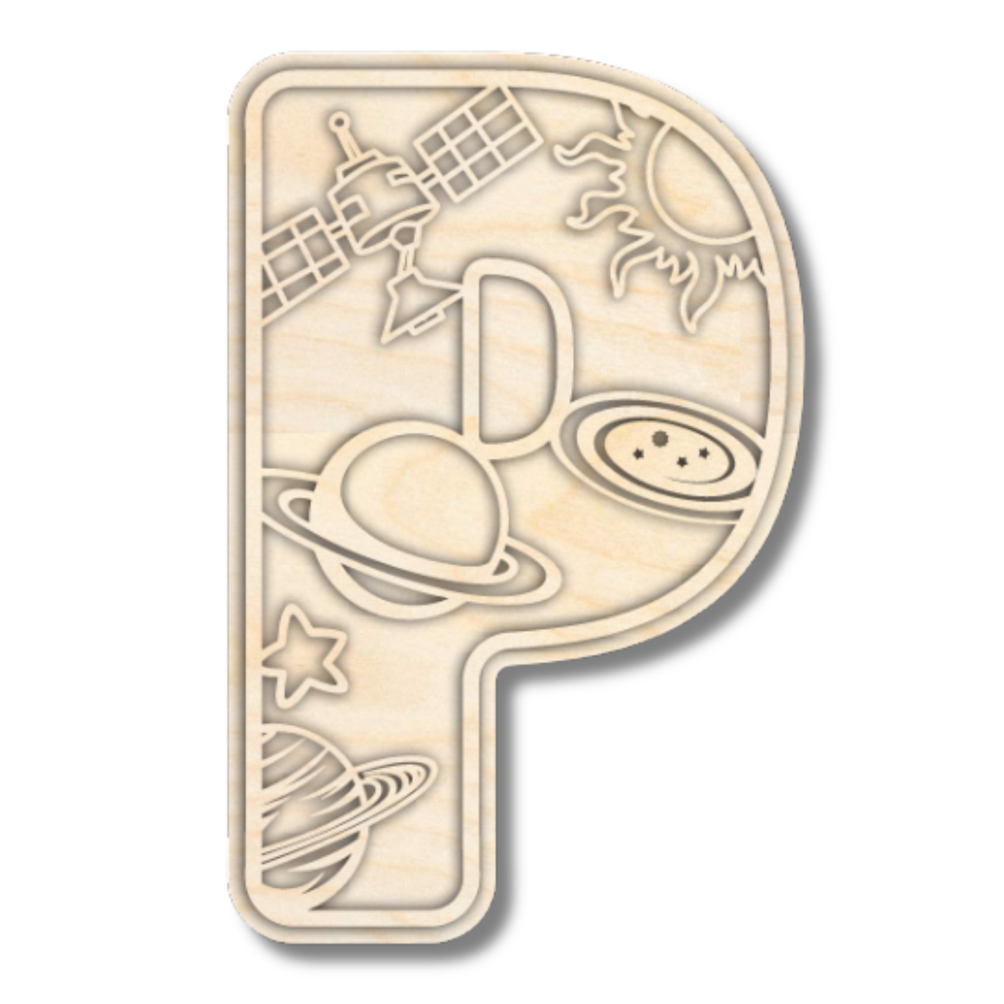 Unfinished Wood Layered Themed Letters | Space | A-Z | 2 Piece | up to 24"