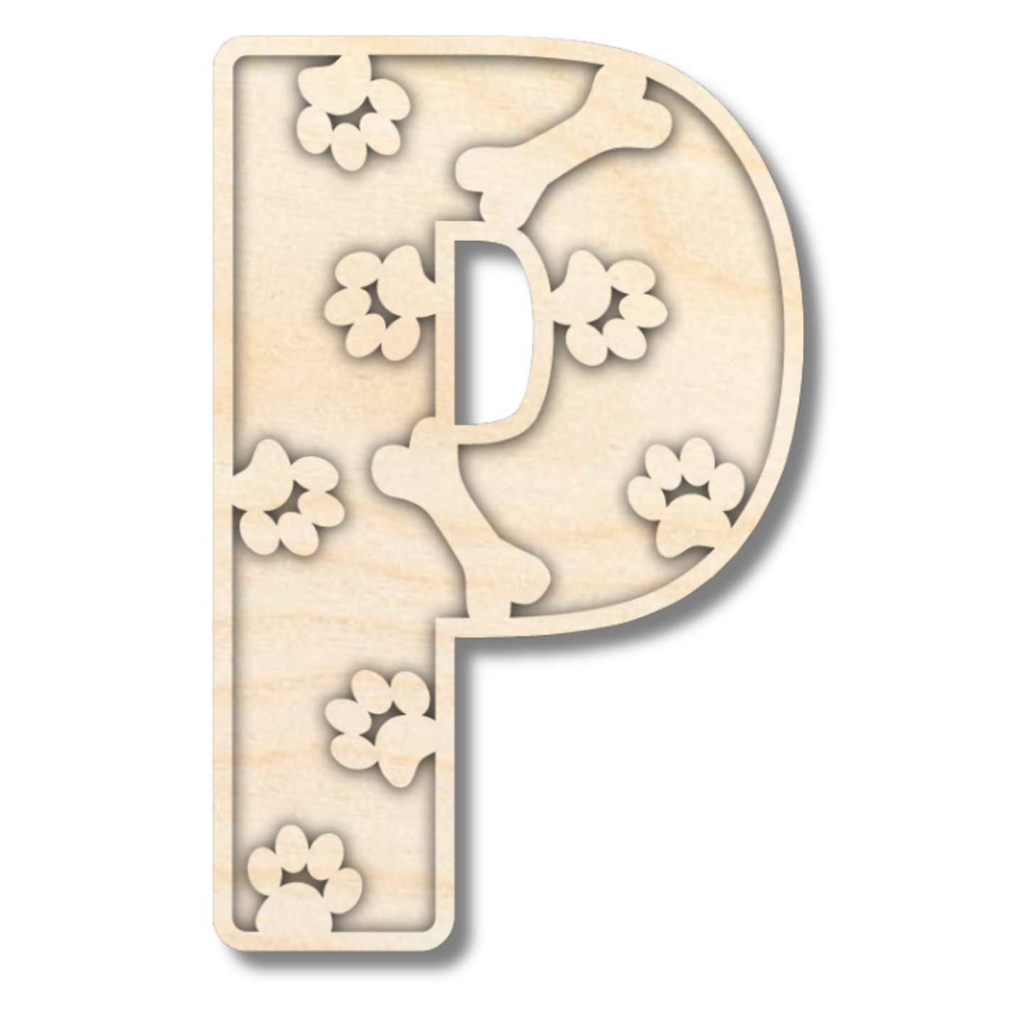Unfinished Wood Layered Themed Letters | Paw Print | A-Z | 2 Piece | up to 24"