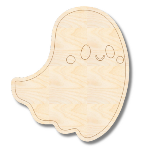 Unfinished Wood Etched Cute Ghost Shape | Paint By Line Crafts | up to 30" DIY