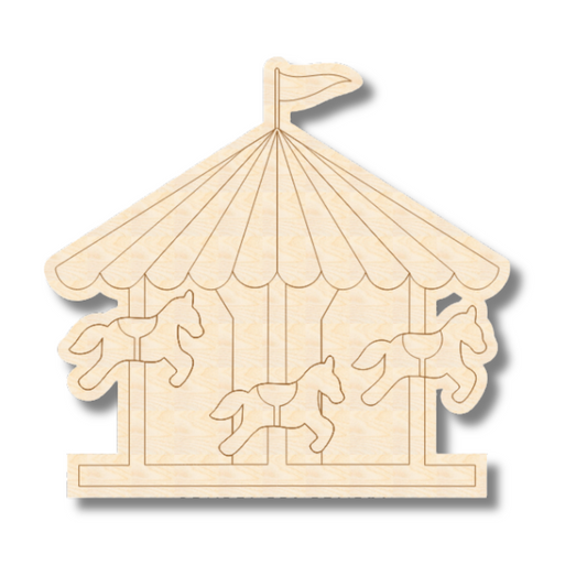 Unfinished Wood Etched Carousel Shape | Paint By Line Crafts | up to 30" DIY