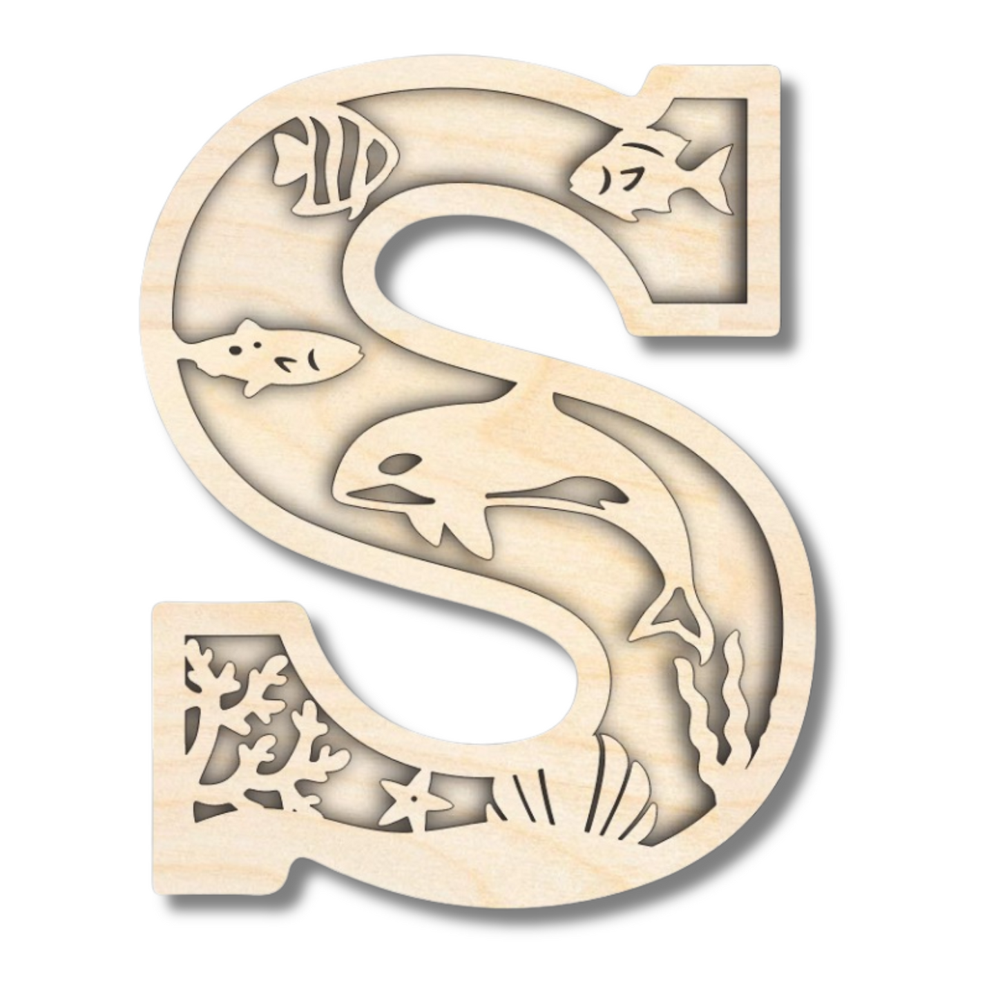 Unfinished Wood Layered Themed Letters | Ocean | A-Z | 2 Piece | up to 24"