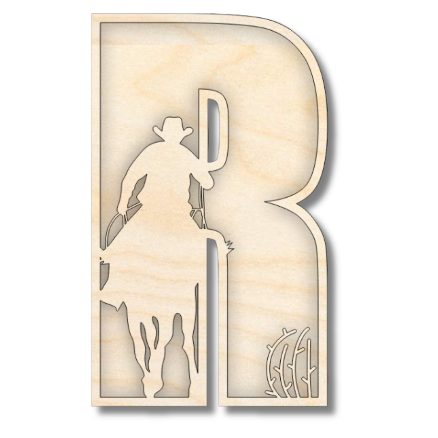 Unfinished Wood Layered Themed Letters | Rodeo | A-Z | 2 Piece | up to 24"