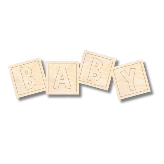 Unfinished Wood Etched BABY Blocks Shape | Paint By Line Crafts | up to 30" DIY