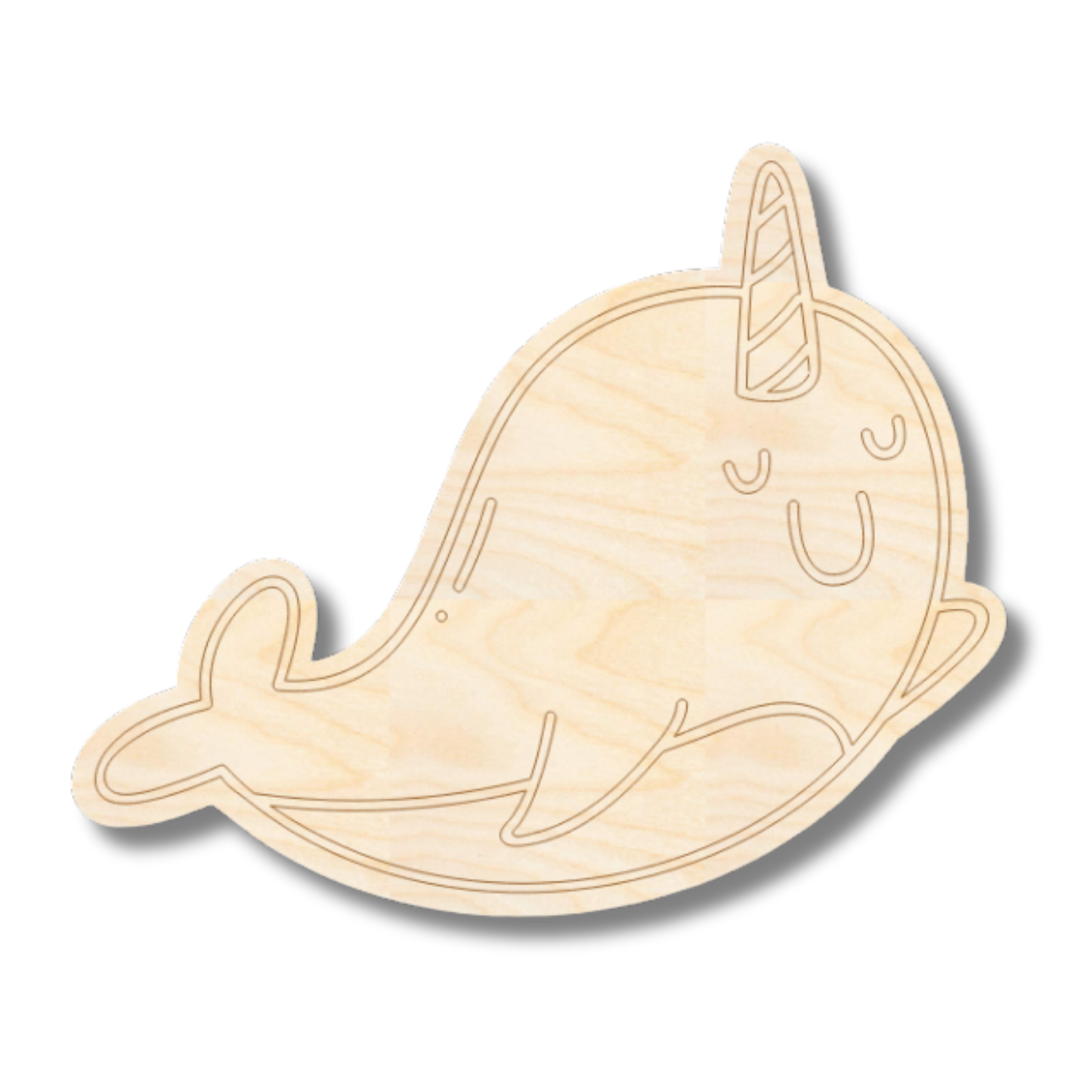 Unfinished Wood Etched Narwhal Shape | Paint By Line Crafts | up to 30" DIY