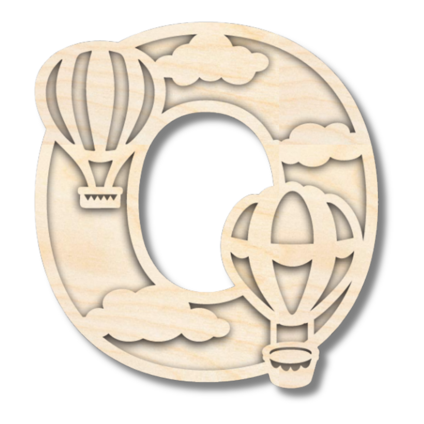 Unfinished Wood Layered Themed Letters | Clouds & Hot Air Balloons | A-Z | 2 Piece | up to 24"