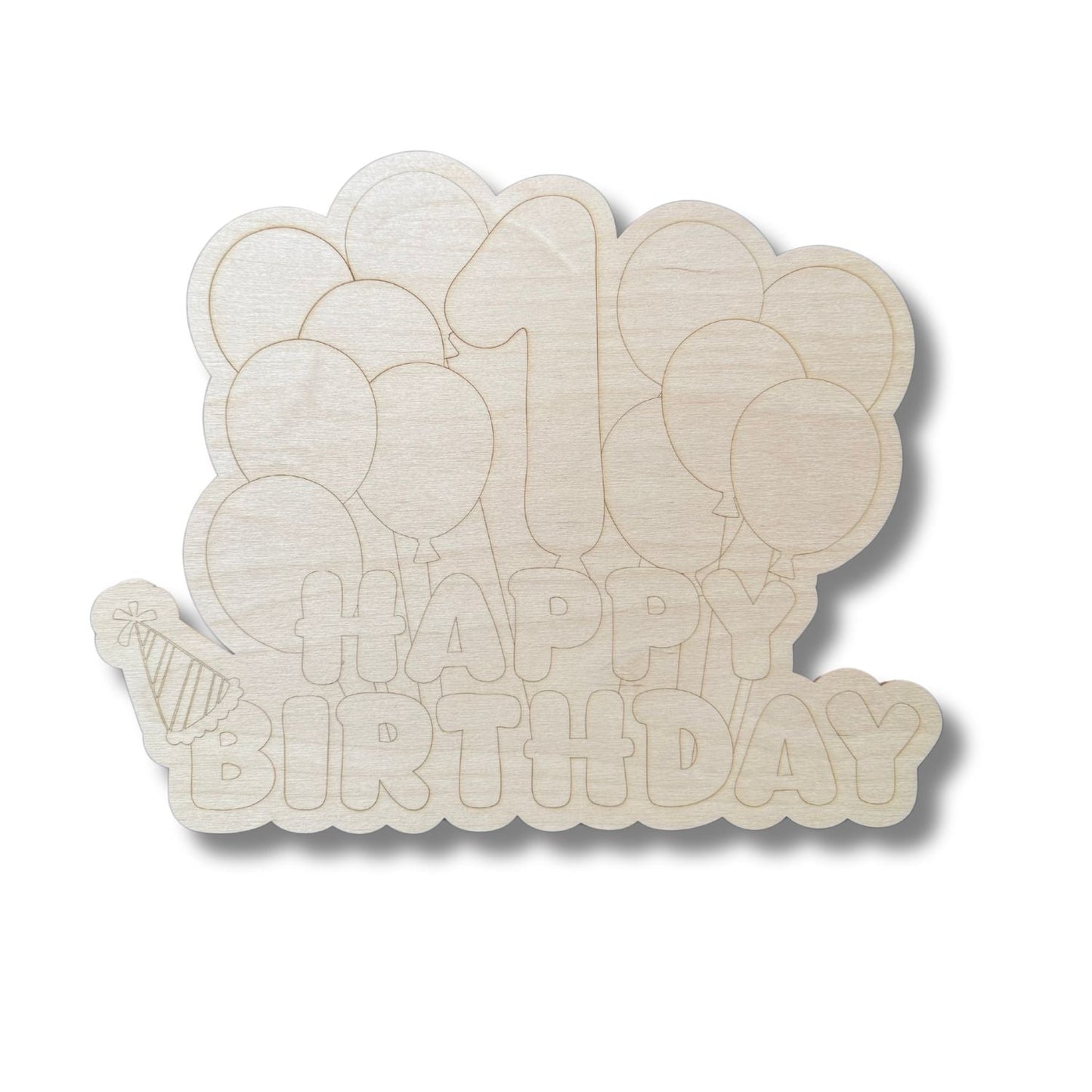 Unfinished Wood Etched 1st Birthday Balloons Shape | Paint By Line Crafts | up to 30" DIY